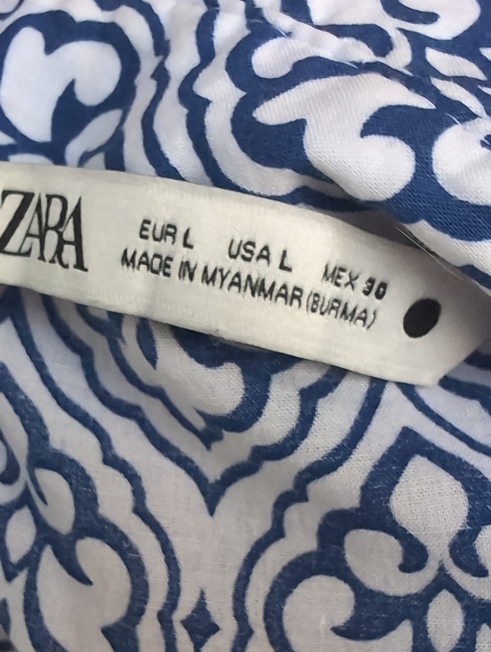 Zara Blue & White Geometric Patterned Button-Up Dress Skater Style Large - Picture 8 of 9